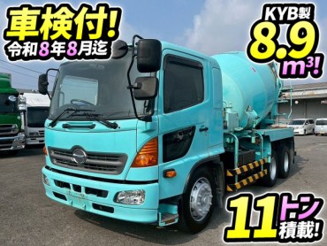 車検付 令和8年8月迄 H26 日野 増トンレンジャー コンクリートミキサー車 ワンオーナー 6×4 3軸2デフ カヤバ工業 KYB 電動ホッパー 6速MT 280馬力 10t 20t 大型 コンクリ作業車