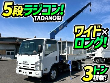 BDG-NPR85AR H21 いすゞ エルフ 5段クレーン ワイド ロング TADANO タダノ 5段ブーム 2.63t ラジコン フックイン 3トン積載 7.5トン 準中型免許 6速 MT マニュアル 3t 7.5t 小型 カーゴクレーン ユニック車