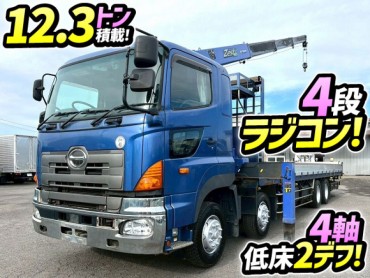 QPG-FW1EXEG H28 プロフィア 4段クレーン 8×4 4軸低床2デフ 後輪エアサス タダノ TADANO ZE504HR 2.93t ラジコン フックイン 380馬力 プロシフト AT 10t 25t 大型 カーゴクレーン ユニック車