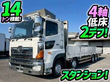 QKG-FW1EXBG H25 4軸低床2デフ 8×4 後輪エアサス 14トン積載 山田車体工業 5方開 スタンション 380馬力 7速 MT マニュアル 車検付 10t 25t 大型 平ボディ キャブオーバー