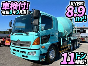LDG-GK8JKAA 車検付 令和8年9月迄 H26 日野 増トンレンジャー コンクリートミキサー車 6×4 3軸2デフ カヤバ工業 KYB 電動ホッパー 6速MT 280馬力 10t 20t 大型 コンクリ作業車 生コン車