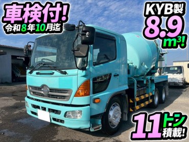LDG-GK8JKAA 車検付 令和8年10月迄 H27 日野 増トンレンジャー コンクリートミキサー車 6×4 3軸2デフ カヤバ工業 KYB 電動ホッパー 6速MT 280馬力 10t 20t 大型 コンクリ作業車 生コン車