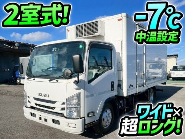 2RG-NPR88AN R2 いすゞ エルフ 冷蔵冷凍車 DENSO デンソー -7℃ 中温設定 R404A 2室式 可動式仕切り板 左サイド扉 6速 MT マニュアル 150馬力 2t 6t 小型 冷凍バン 箱車
