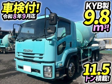 QDG-FVZ34U2 車検付 令和8年9月迄 H27 いすゞ 増トンフォワード コンクリートミキサー車 6×4 3軸2デフ カヤバ工業 KYB 電動ホッパー 6速MT 260馬力 10t 20t 大型 コンクリ作業車 生コン車