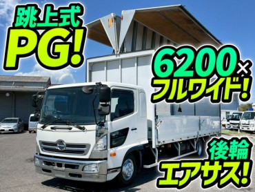 TKG-FD9JLAG H28 日野 レンジャー アルミウイング PG 跳ね上げ式パワーゲート 後輪エアサス フルキャブ/ベッド付き 6200 フルワイド 3トン積載 210馬力 6速マニュアル MT 4t 8t 中型 バン 箱車