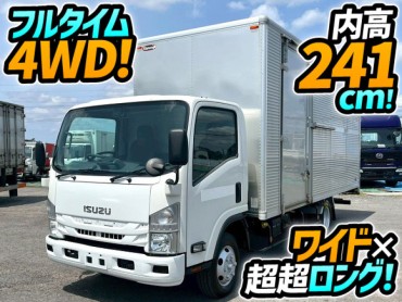 2PG-NPS88AN R1 いすゞ エルフ アルミバン 4×4 フルタイム四輪駆動 4WD ワイド 超超ロング 5500ボディ 背高 左サイド扉 150馬力 5速マニュアル MT 2t 6t 小型 ドライバン 箱車