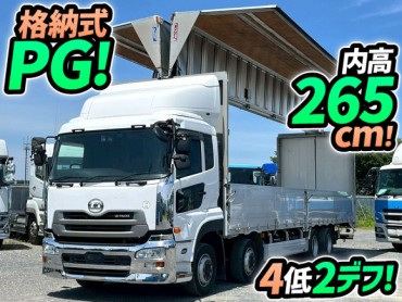 QPG-CG5ZA H29 UDトラックス クオン アルミウイング PG 8×4 4軸低床2デフ 後輪エアサス 格納式パワーゲート 380馬力 エスコット AT セミオートマ 10t 25t 大型 バン 箱車