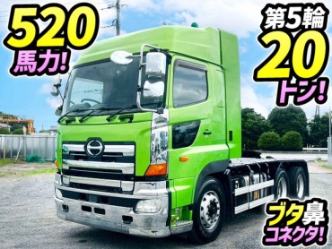 QDG-SS1EKDA H27 日野 プロフィア トラクターヘッド ハイルーフ 6×4 3軸2デフ 流体式リターダ 第五輪荷重 20000kg 20t 20トン ブタ鼻 電源コネクタ 520馬力 プロシフト AT セミオートマ 10t 60t 大型 牽引 2デフヘッド