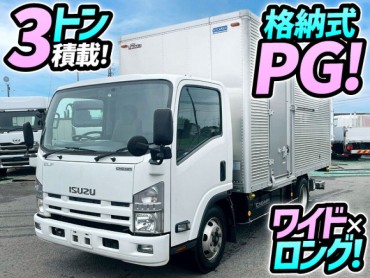 TFG-NPR82ZAN H27 いすゞ エルフ アルミバン PG ワイド ロング 格納式パワーゲート ラッシング ジョロダー 6速マニュアル CNG ガス車 MT 3t 7t 小型 準中型 ドライバン 箱車